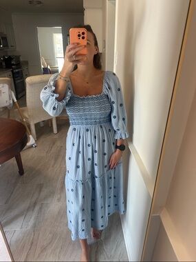 Blue floral print ankle length dress